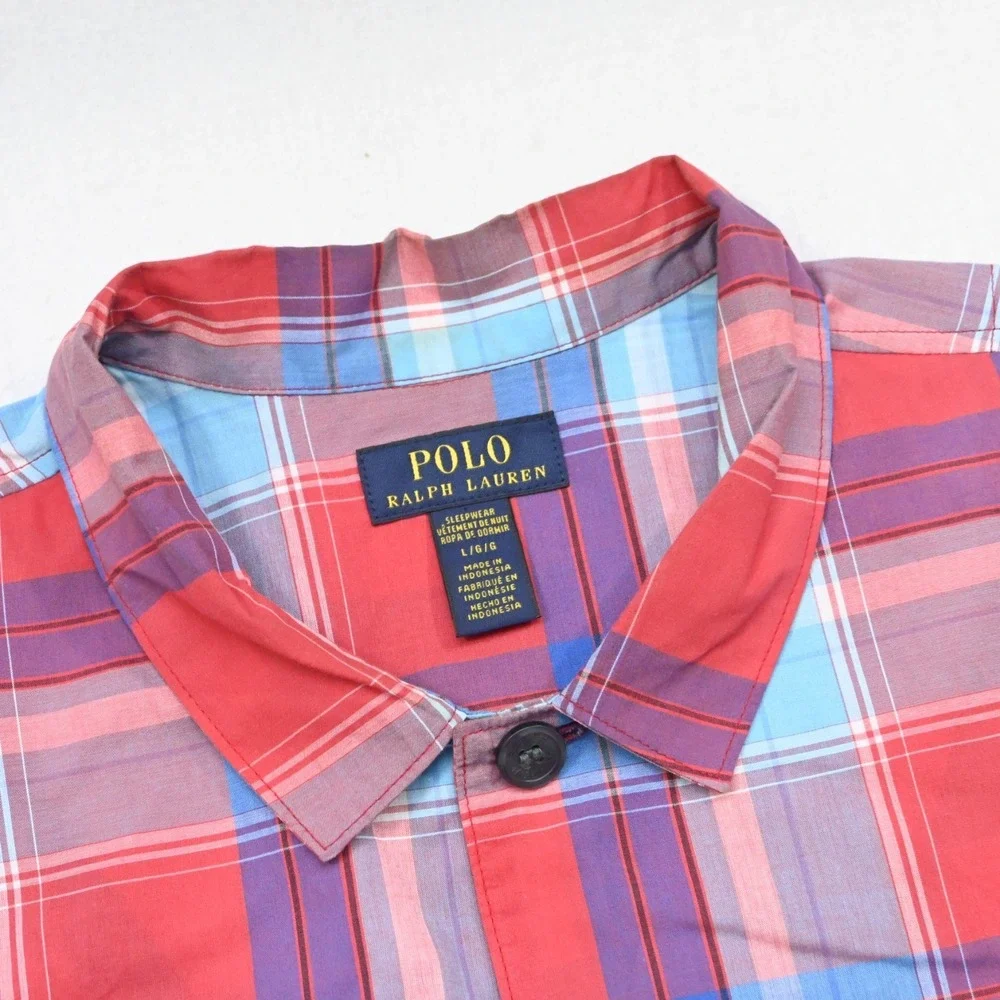 Polo Ralph Lauren Sleepwear Button Up Shirt Plaid Short‎ Sleeve Mens Size Large